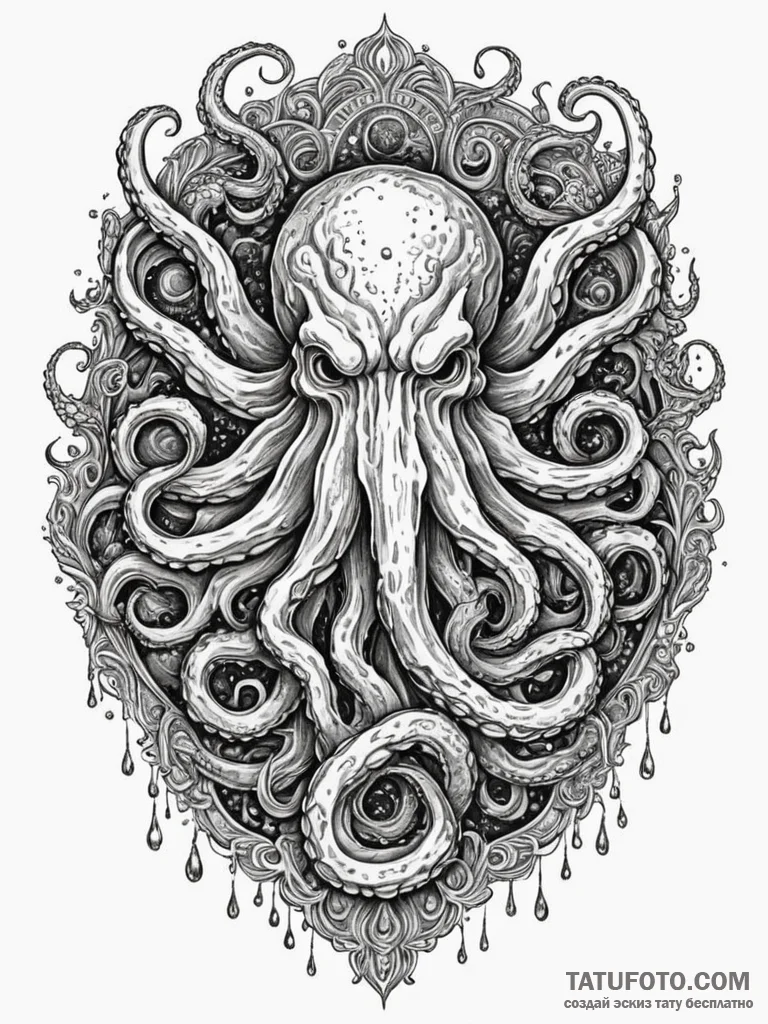 Kraken eye beneath frozen sea, artistic tatto... - эскиз тату (№1751847042_0, 07.07.2025 00:10) — Tatufoto.com