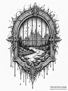 A detailed broken window with rain, dramatic,... - эскиз тату (№1751847129_0, 07.07.2025 00:12) — Tatufoto.com