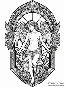 Stained glass window depicting a fallen angel... - эскиз тату (№1751847466_0, 07.07.2025 00:17) — Tatufoto.com