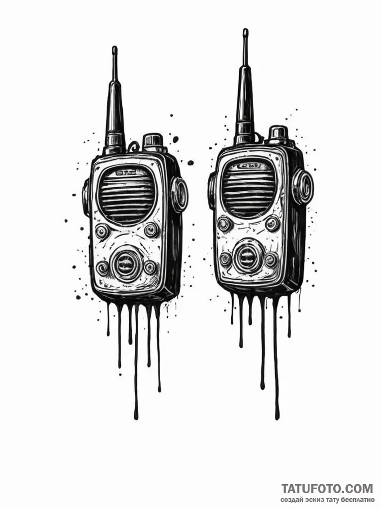 Walkie-talkie, retro pair, concept art for ta... - эскиз тату (№1751847551_0, 07.07.2025 00:19) — Tatufoto.com