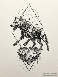 Dire wolf skeleton, frozen in a silent, preda... - эскиз тату (№1751847718_0, 07.07.2025 00:21) — Tatufoto.com