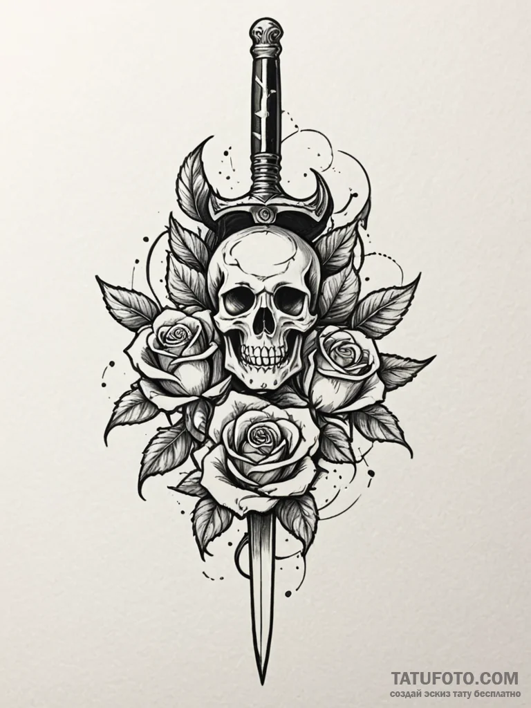 Animated dagger spinning mid-air, artistic ta... - эскиз тату (№1751847888_0, 07.07.2025 00:24) — Tatufoto.com