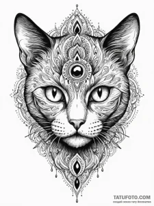 Black cat with third eye, ink illustration fo... - эскиз тату (№1751848346_0, 07.07.2025 00:32) — Tatufoto.com
