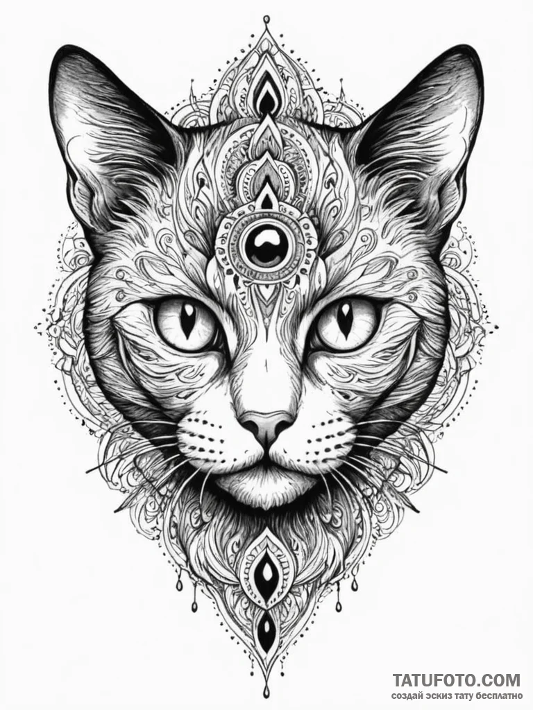 Black cat with third eye, ink illustration fo... - эскиз тату (№1751848346_0, 07.07.2025 00:32) — Tatufoto.com