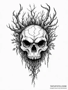 Owl skull wrapped in roots, tattoo sketch des... - эскиз тату (№1751848431_0, 07.07.2025 00:33) — Tatufoto.com