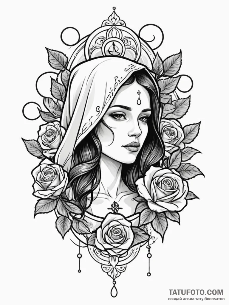 Mother of god, concept art for tattoo, styliz... - эскиз тату (№1751848514_0, 07.07.2025 00:35) — Tatufoto.com