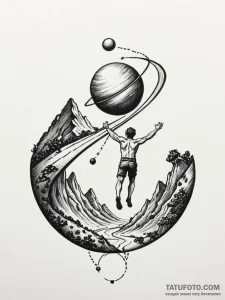 Sisyphus pushing a planet up a hill, tattoo l... - эскиз тату (№1751849270_0, 07.07.2025 00:47) — Tatufoto.com