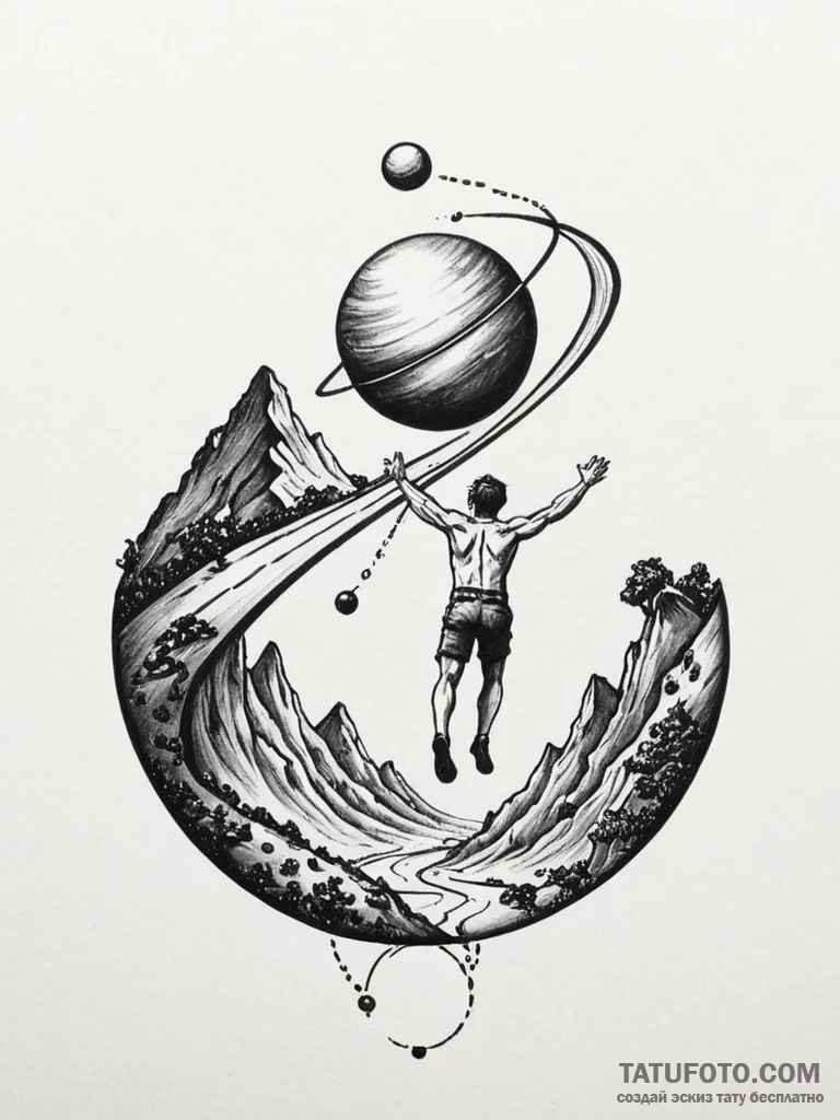 Sisyphus pushing a planet up a hill, tattoo l... - эскиз тату (№1751849270_0, 07.07.2025 00:47) — Tatufoto.com