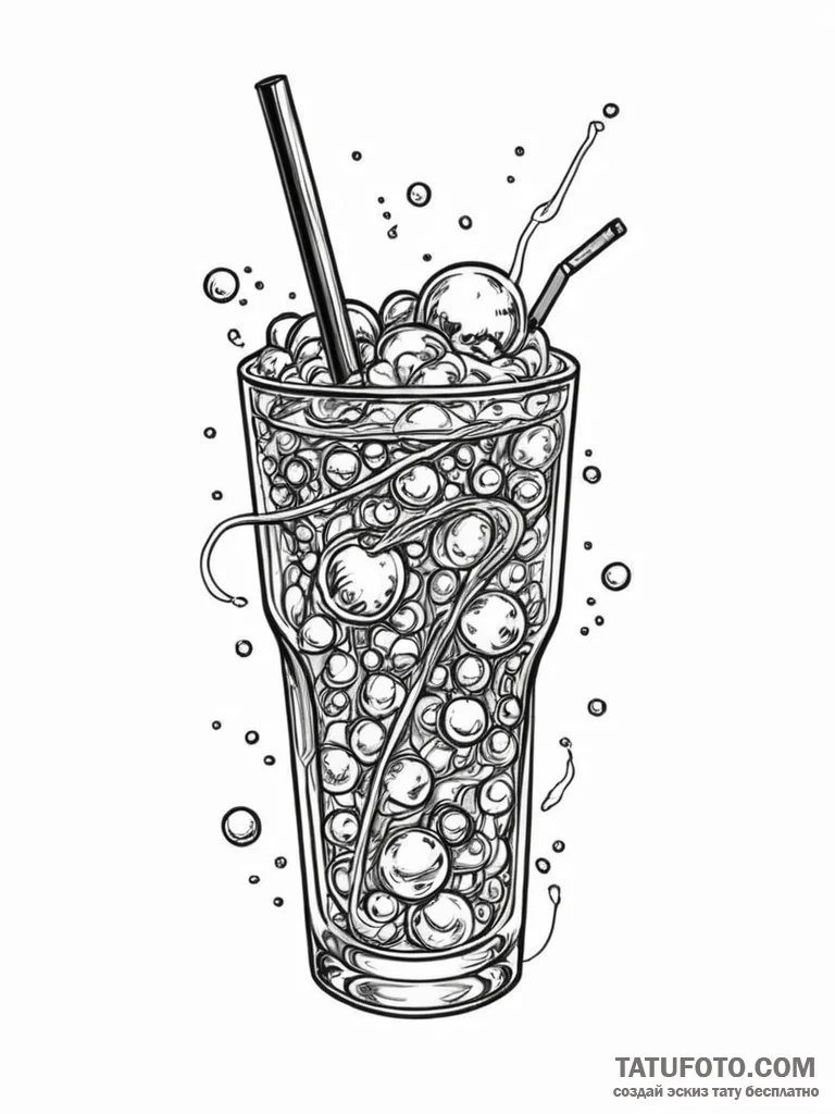 A whimsical bubble in a drink, effervescent,,... - эскиз тату (№1751849771_0, 07.07.2025 00:56) — Tatufoto.com