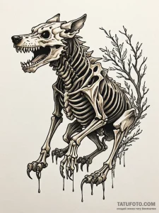 Dire wolf skeleton, frozen in a silent, preda... - эскиз тату (№1751850192_0, 07.07.2025 01:03) — Tatufoto.com