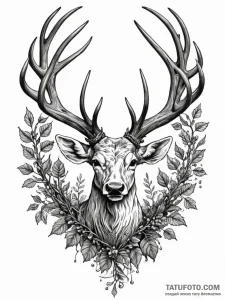 Crown of antlers wrapped in ivy, ink illustra... - эскиз тату (№1751850360_0, 07.07.2025 01:06) — Tatufoto.com