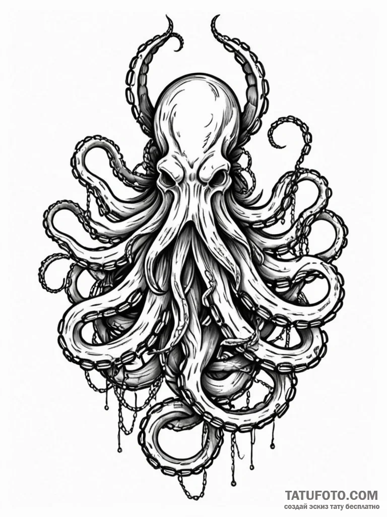 Kraken tentacles wrapped in chains, concept a... - эскиз тату (№1751850444_0, 07.07.2025 01:07) — Tatufoto.com