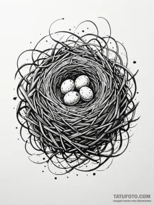 A whimsical bird's nest with tiny eggs, new b... - эскиз тату (№1751851705_0, 07.07.2025 01:28) — Tatufoto.com