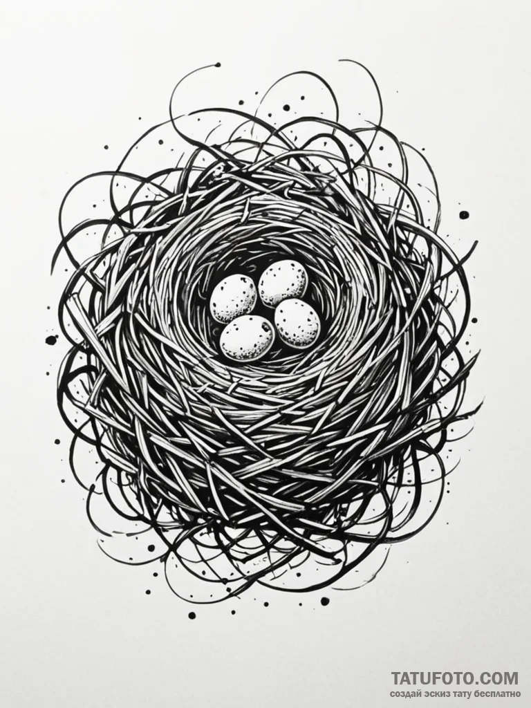 A whimsical bird's nest with tiny eggs, new b... - эскиз тату (№1751851705_0, 07.07.2025 01:28) — Tatufoto.com