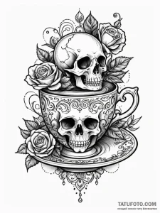 A whimsical bird on a teacup, delicate,, arti... - эскиз тату (№1751852462_0, 07.07.2025 01:41) — Tatufoto.com