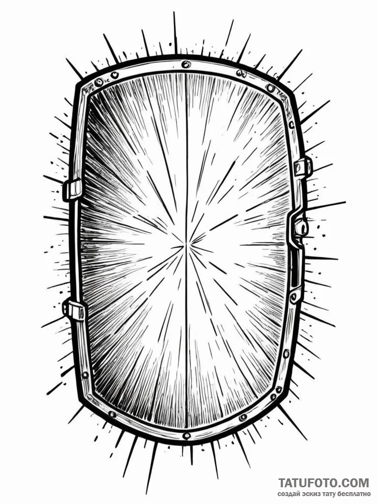 Riot shield, heavily scratched, reflecting a... - эскиз тату (№1751852963_0, 07.07.2025 01:49) — Tatufoto.com