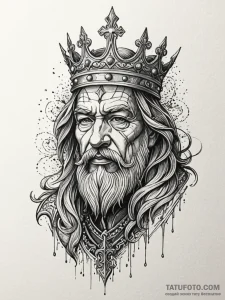 Oak carving of forgotten king, artistic tatto... - эскиз тату (№1751853048_0, 07.07.2025 01:50) — Tatufoto.com