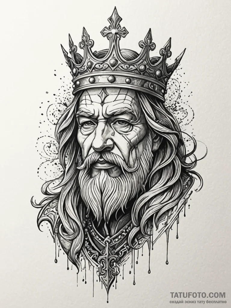 Oak carving of forgotten king, artistic tatto... - эскиз тату (№1751853048_0, 07.07.2025 01:50) — Tatufoto.com