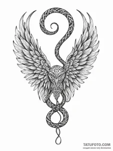Angel snake with feathered wings, tattoo line... - эскиз тату (№1751853301_0, 07.07.2025 01:55) — Tatufoto.com