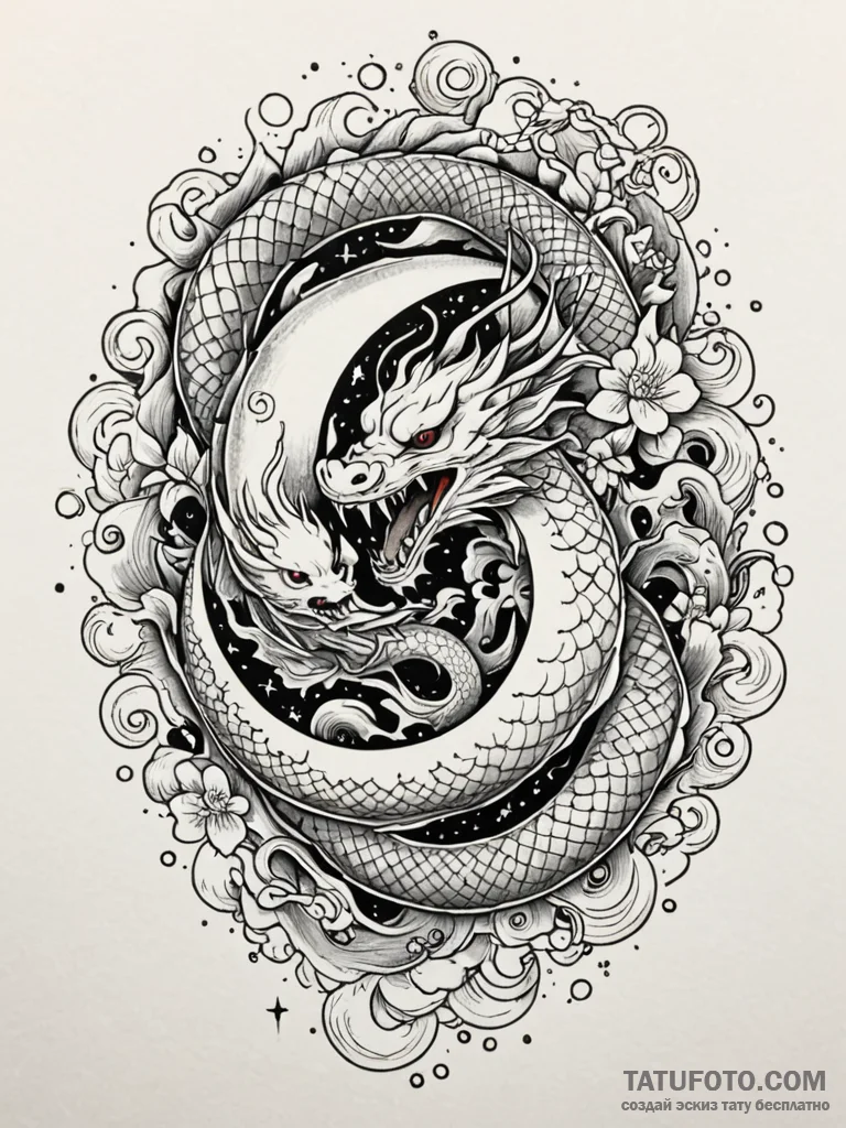 Moon serpent devouring stars, concept art for... - эскиз тату (№1751853470_0, 07.07.2025 01:57) — Tatufoto.com