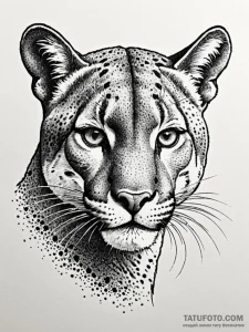 Cougar, artistic tattoo sketch, aesthetically... - эскиз тату (№1751853978_0, 07.07.2025 02:06) — Tatufoto.com