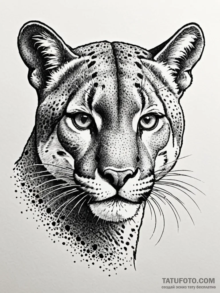 Cougar, artistic tattoo sketch, aesthetically... - эскиз тату (№1751853978_0, 07.07.2025 02:06) — Tatufoto.com