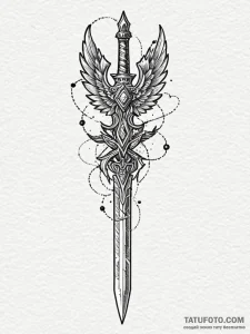 Feathered dagger with runic hilt, ink illustr... - эскиз тату (№1751854146_0, 07.07.2025 02:09) — Tatufoto.com