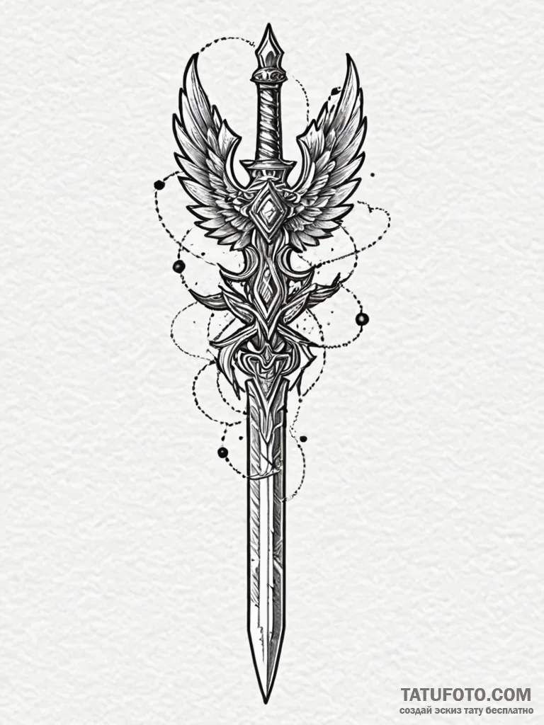 Feathered dagger with runic hilt, ink illustr... - эскиз тату (№1751854146_0, 07.07.2025 02:09) — Tatufoto.com