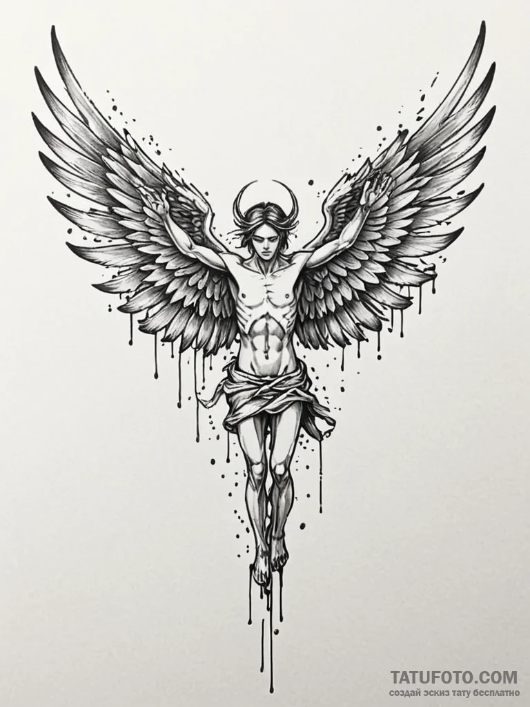 Icarus with melting wings, artistic tattoo sk... - эскиз тату (№1751854400_0, 07.07.2025 02:13) — Tatufoto.com
