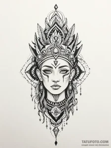 Totem crowned with runes, artistic tattoo ske... - эскиз тату (№1751854653_0, 07.07.2025 02:17) — Tatufoto.com
