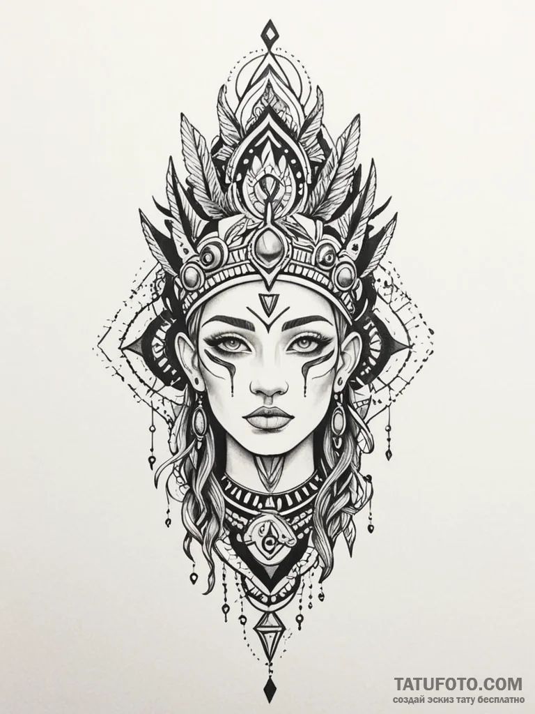Totem crowned with runes, artistic tattoo ske... - эскиз тату (№1751854653_0, 07.07.2025 02:17) — Tatufoto.com