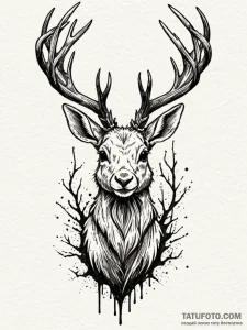 Jackalope with antlers of lightning, ink illu... - эскиз тату (№1751854738_0, 07.07.2025 02:18) — Tatufoto.com
