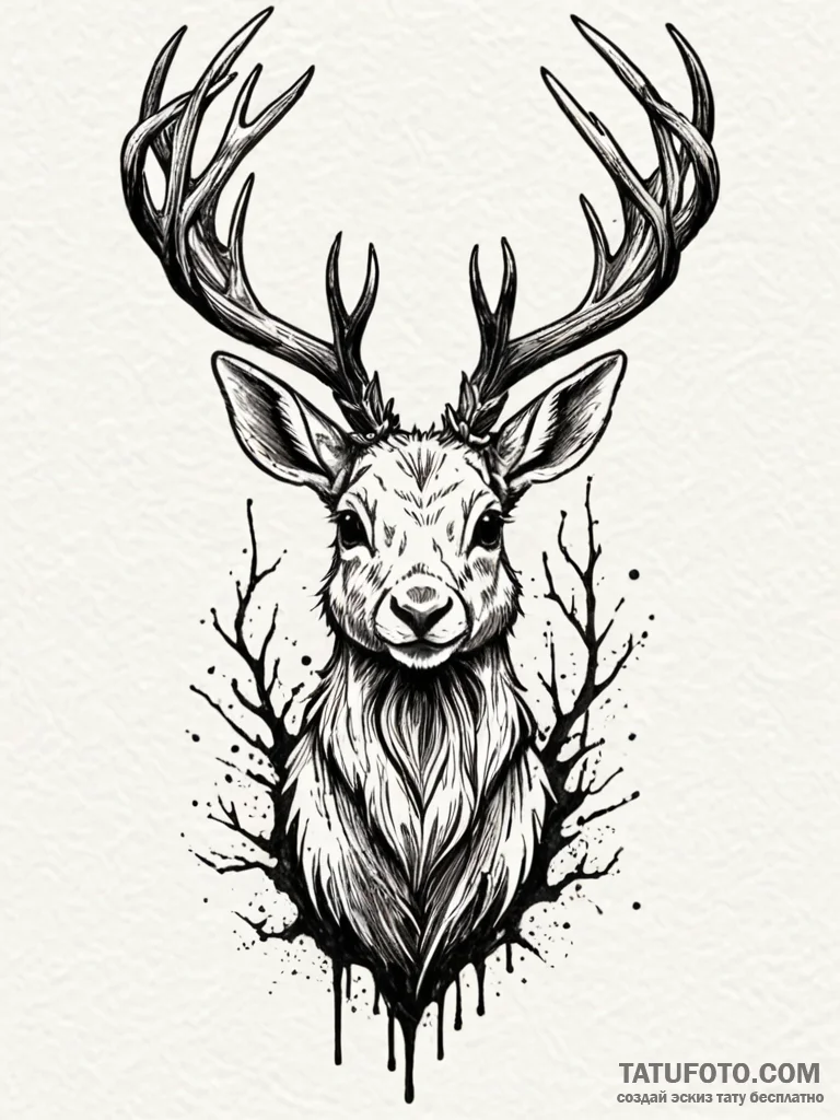 Jackalope with antlers of lightning, ink illu... - эскиз тату (№1751854738_0, 07.07.2025 02:18) — Tatufoto.com