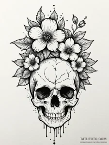 Ashen flower blooming from skull, tattoo sket... - эскиз тату (№1751854907_0, 07.07.2025 02:21) — Tatufoto.com