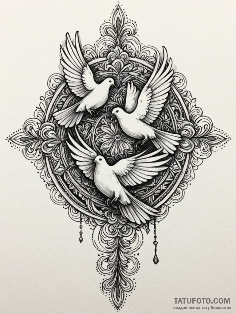 Doves, artistic tattoo sketch, unique design,... - эскиз тату (№1751854991_0, 07.07.2025 02:23) — Tatufoto.com