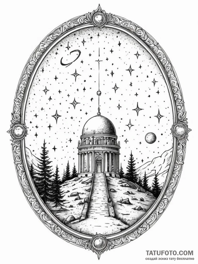 Observatory dome, open to the stars, concept... - эскиз тату (№1751855159_0, 07.07.2025 02:25) — Tatufoto.com