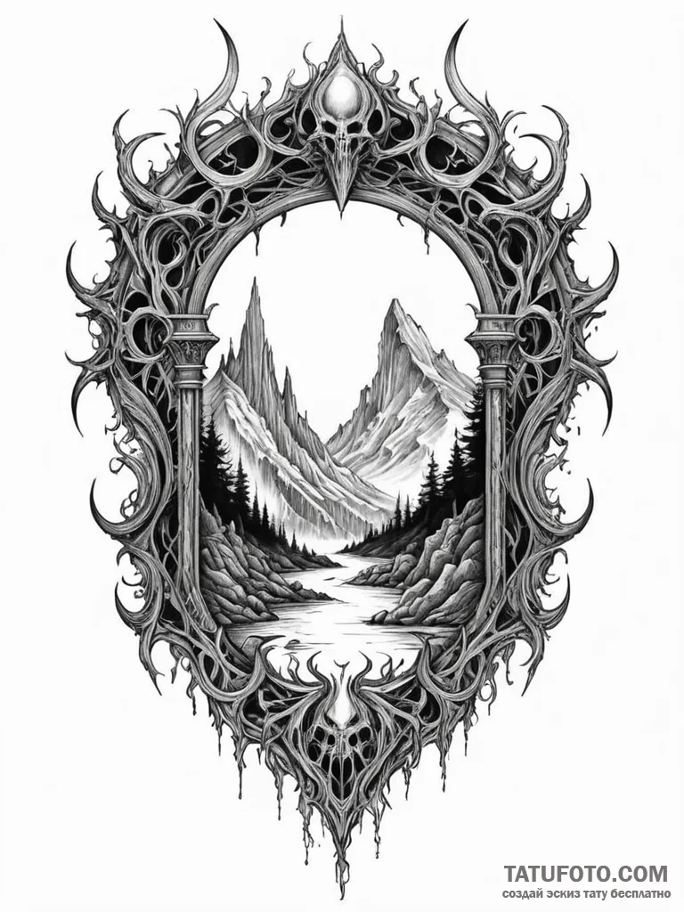 Ravenous maw beneath spectral arch, artistic... - эскиз тату (№1751855580_0, 07.07.2025 02:33) — Tatufoto.com