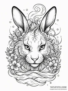 Rabbit looking at its reflection in a pool, s... - эскиз тату (№1751855664_0, 07.07.2025 02:34) — Tatufoto.com
