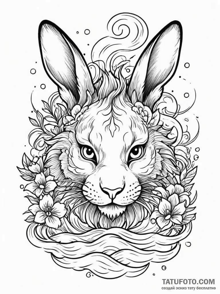 Rabbit looking at its reflection in a pool, s... - эскиз тату (№1751855664_0, 07.07.2025 02:34) — Tatufoto.com