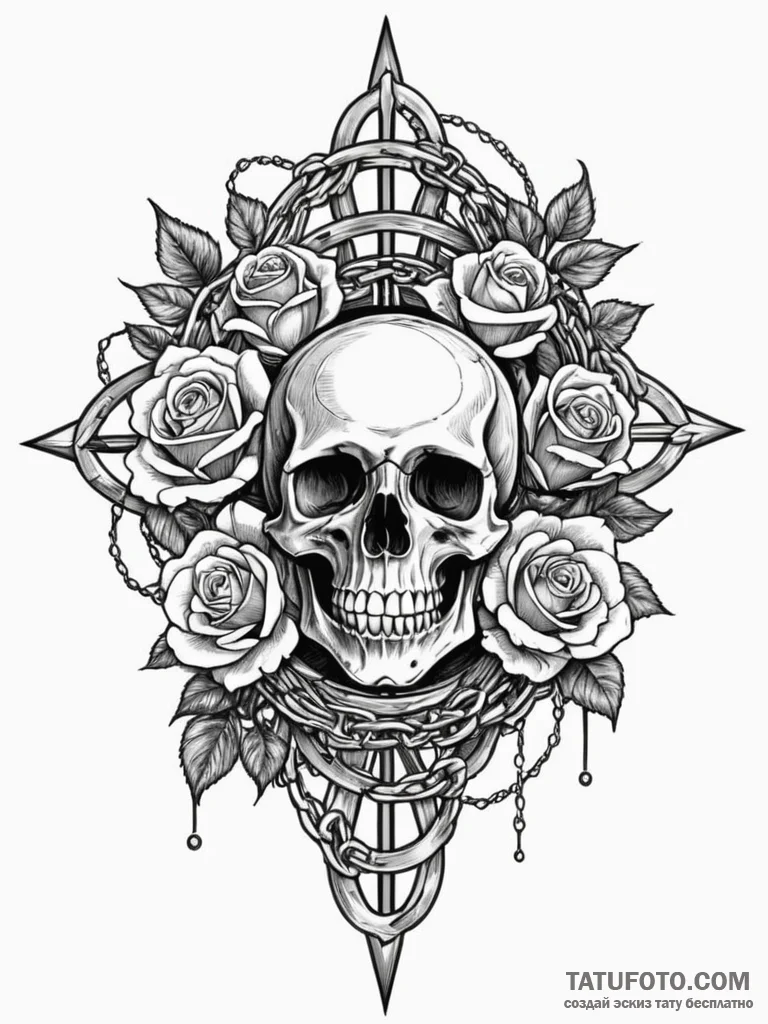 Eclipse flower wrapped in chains, concept art... - эскиз тату (№1751855748_0, 07.07.2025 02:35) — Tatufoto.com