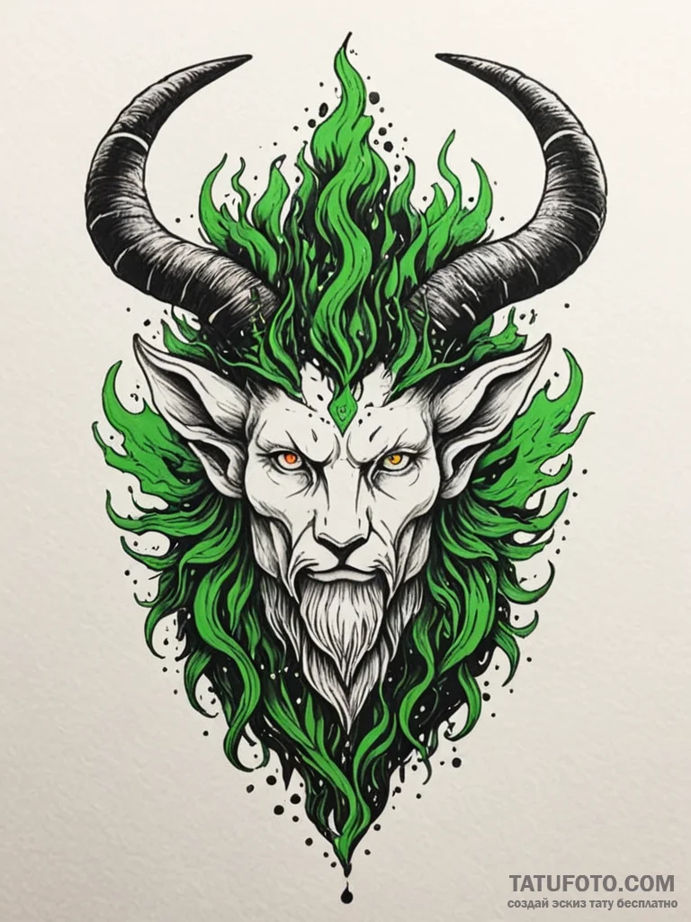 Horned god of the forest with eyes of green f... - эскиз тату (№1751855834_0, 07.07.2025 02:37) — Tatufoto.com
