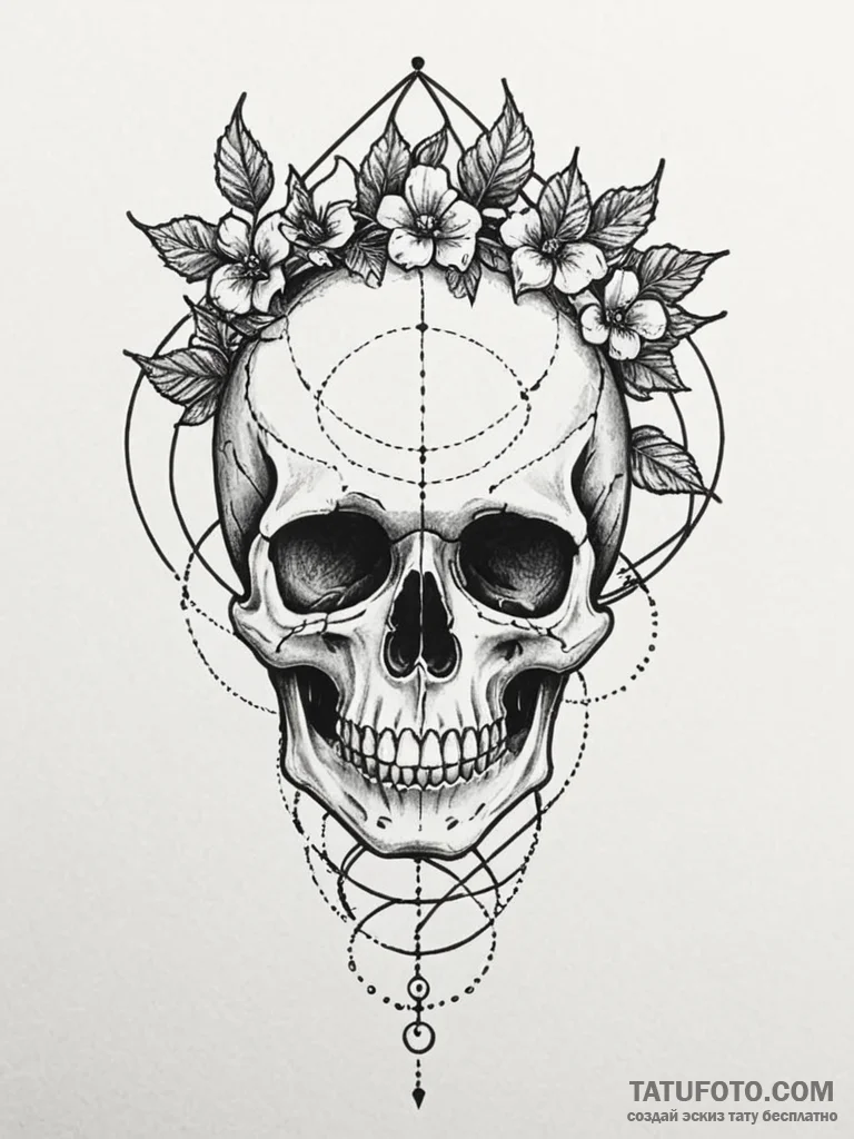 Black ivy twisting around skull, tattoo sketc... - эскиз тату (№1751856006_0, 07.07.2025 02:40) — Tatufoto.com