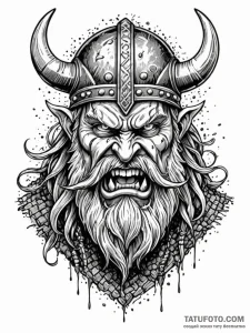 Viking berserker in a frenzy, eyes wide, foam... - эскиз тату (№1751856175_0, 07.07.2025 02:42) — Tatufoto.com