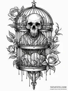 Birdcage made of twisted server racks, holdin... - эскиз тату (№1751856513_0, 07.07.2025 02:48) — Tatufoto.com