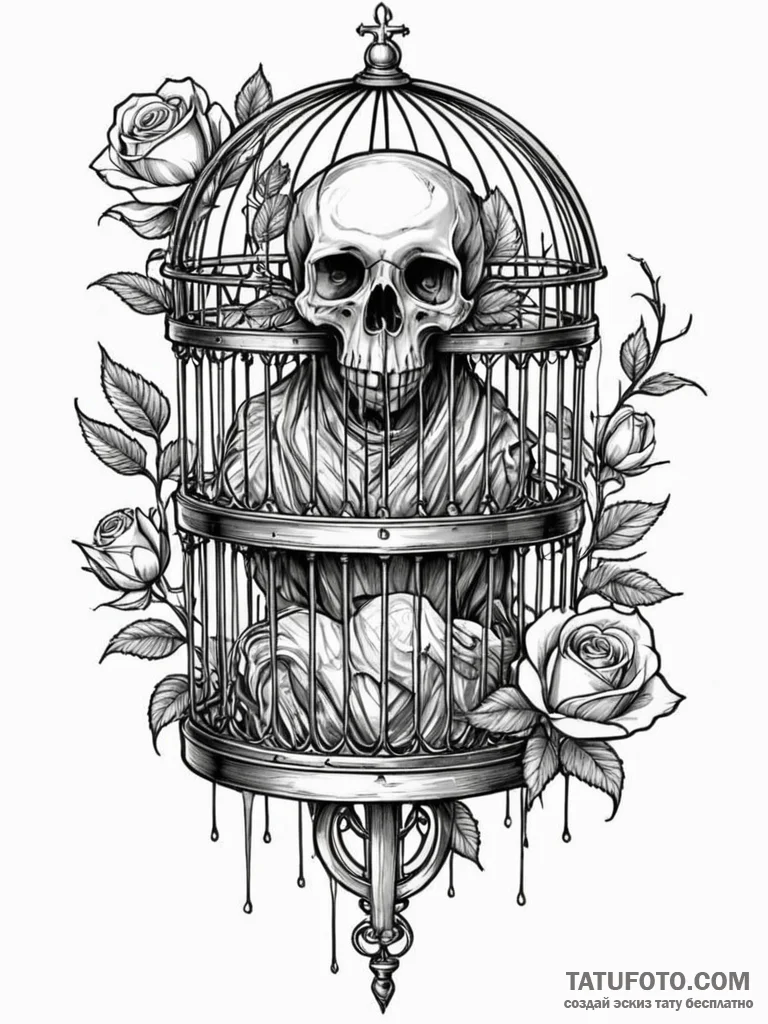Birdcage made of twisted server racks, holdin... - эскиз тату (№1751856513_0, 07.07.2025 02:48) — Tatufoto.com