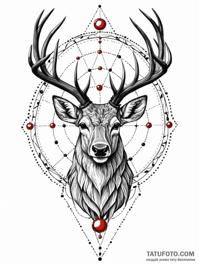 Atomic stag crowned in plasma, tattoo sketch... - эскиз тату (№1751856599_0, 07.07.2025 02:49) — Tatufoto.com