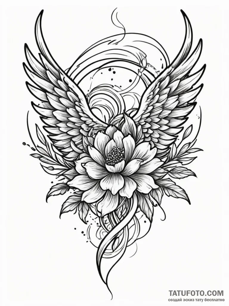 Frosted wings entwining spectral bloom, tatto... - эскиз тату (№1751856766_0, 07.07.2025 02:52) — Tatufoto.com