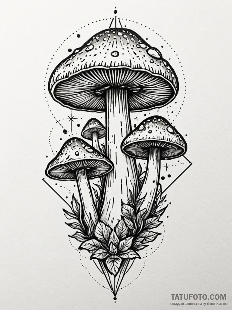 Mushroom spores clouding relic, tattoo flash... - эскиз тату (№1751856935_0, 07.07.2025 02:55) — Tatufoto.com