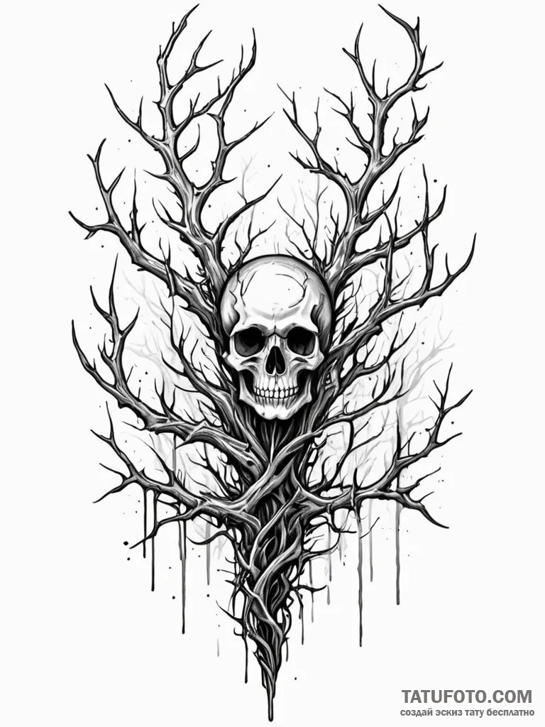 Black thorns growing through bones, artistic... - эскиз тату (№1751857360_0, 07.07.2025 03:02) — Tatufoto.com