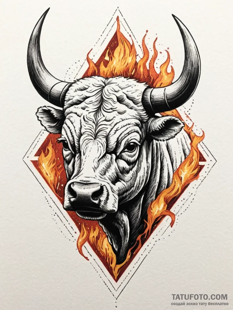 Raging bull made of fire and magma, artistic... - эскиз тату (№1751857700_0, 07.07.2025 03:08) — Tatufoto.com